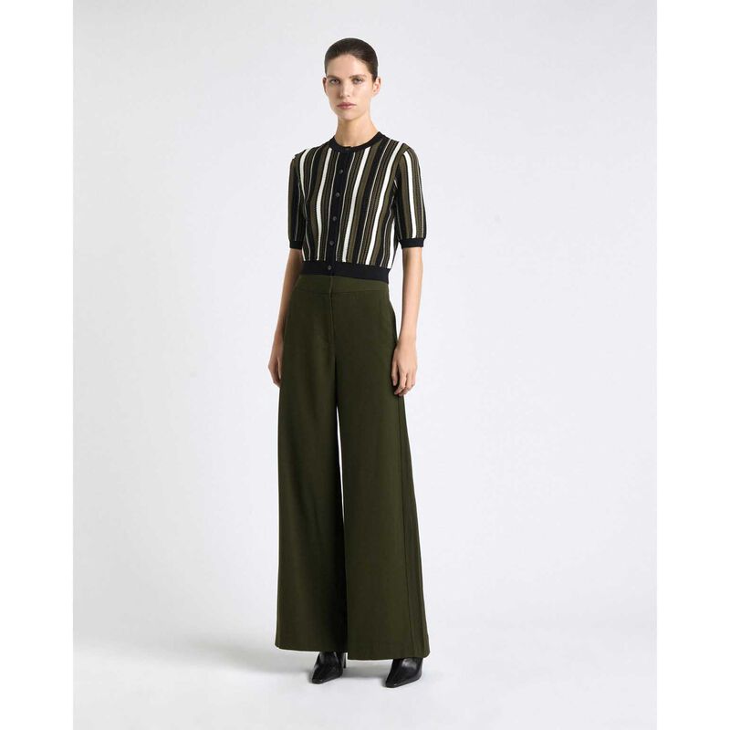Cue Olive Textured Stripe Short Sleeve Cardigan image number 3
